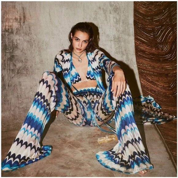 Alexis Blue and White Wide Leg Pants - Picture 2 of 11